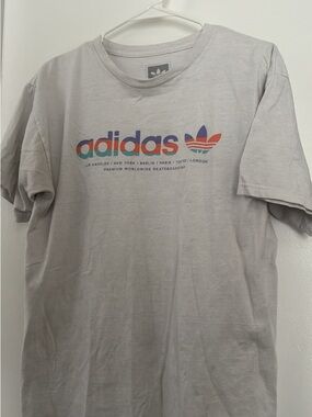 adidas Light Gray Short-Sleeve Tee with Multicolor Logo